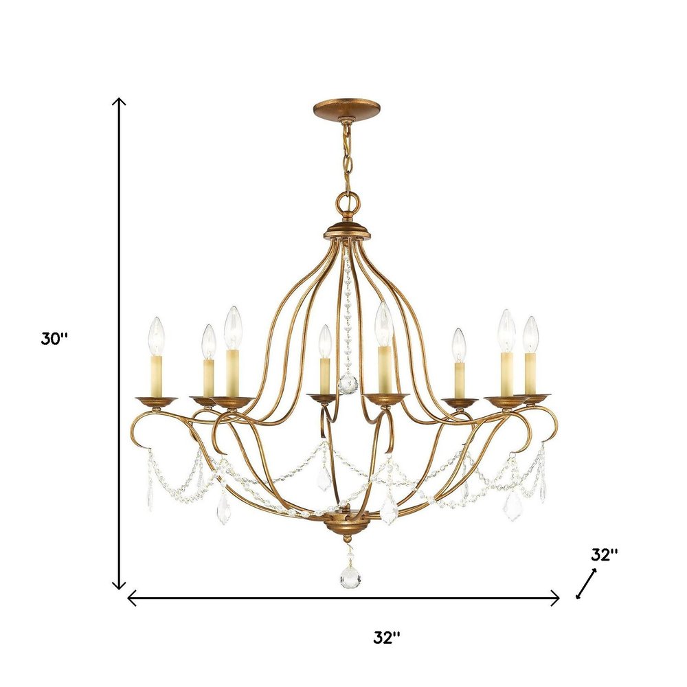Antiqued Gold Eight Light Metal Dimmable Chandelier With Shades HomeRoots