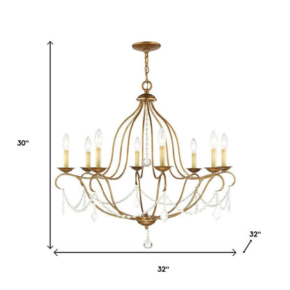 Antiqued Gold Eight Light Metal Dimmable Chandelier With Shades HomeRoots