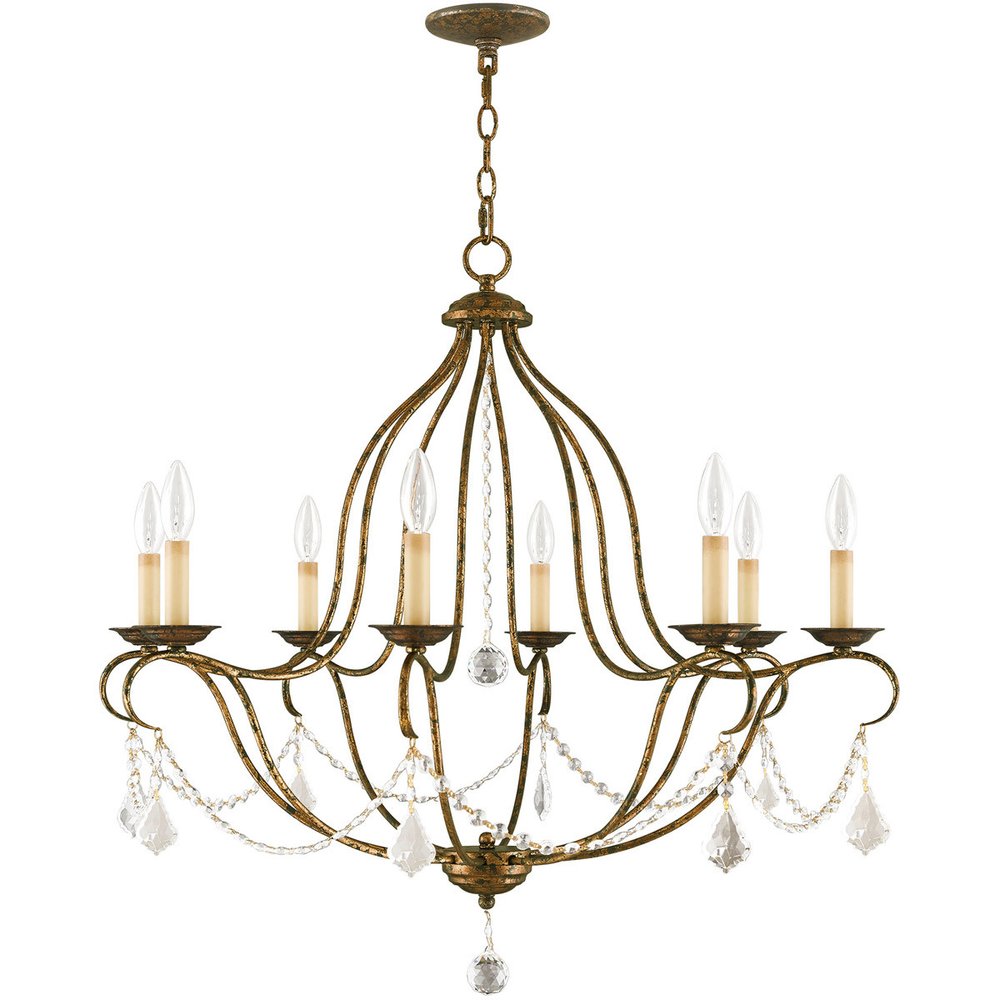 Bronze Eight Light Metal Dimmable Chandelier With Shades HomeRoots