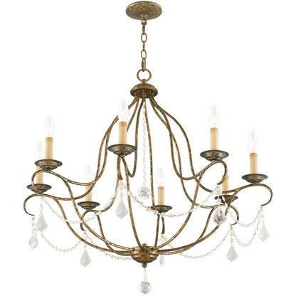 Bronze Eight Light Metal Dimmable Chandelier With Shades HomeRoots