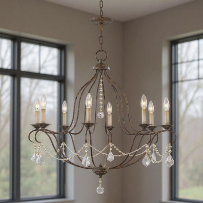 Bronze Eight Light Metal Dimmable Chandelier With Shades HomeRoots