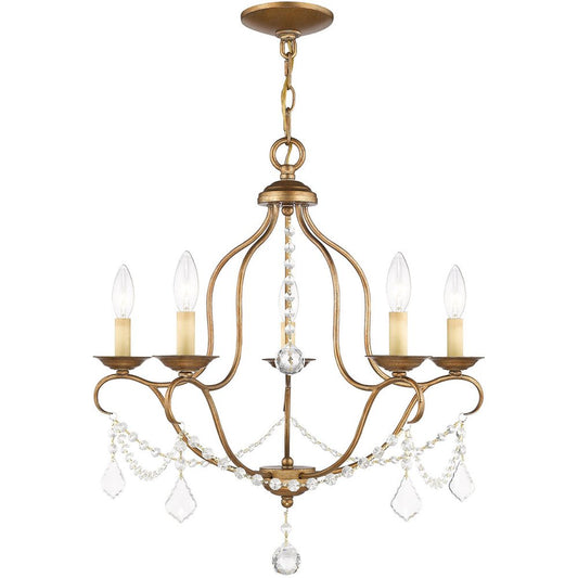 Antiqued Gold Five Light Metal Dimmable Chandelier With Shades HomeRoots