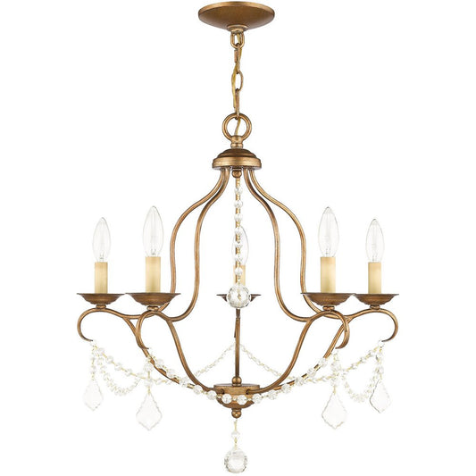 Antiqued Gold Five Light Metal Dimmable Chandelier With Shades HomeRoots