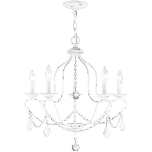 Antiqued White Five Light Metal Dimmable Chandelier With Shades HomeRoots