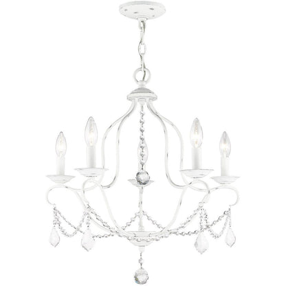 Antiqued White Five Light Metal Dimmable Chandelier With Shades HomeRoots