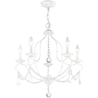 Antiqued White Five Light Metal Dimmable Chandelier With Shades HomeRoots