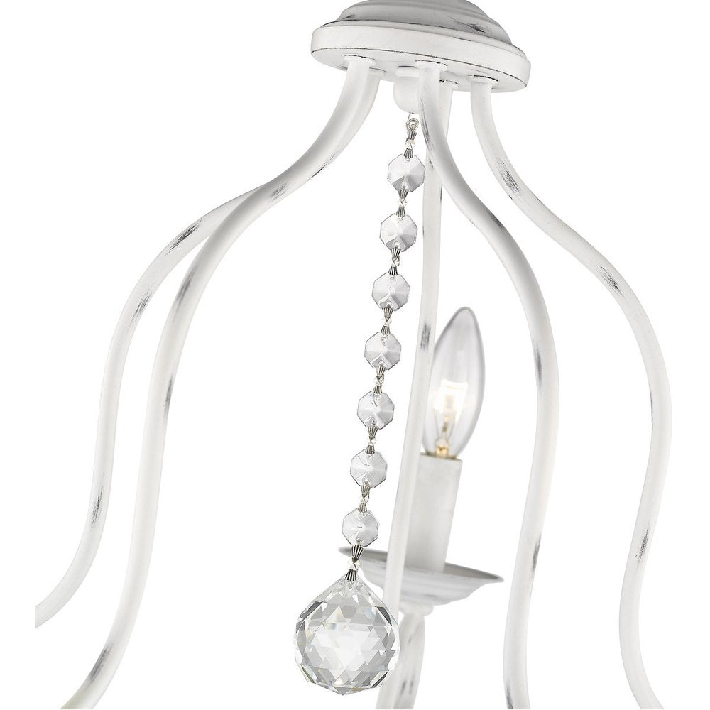 Antiqued White Five Light Metal Dimmable Chandelier With Shades HomeRoots