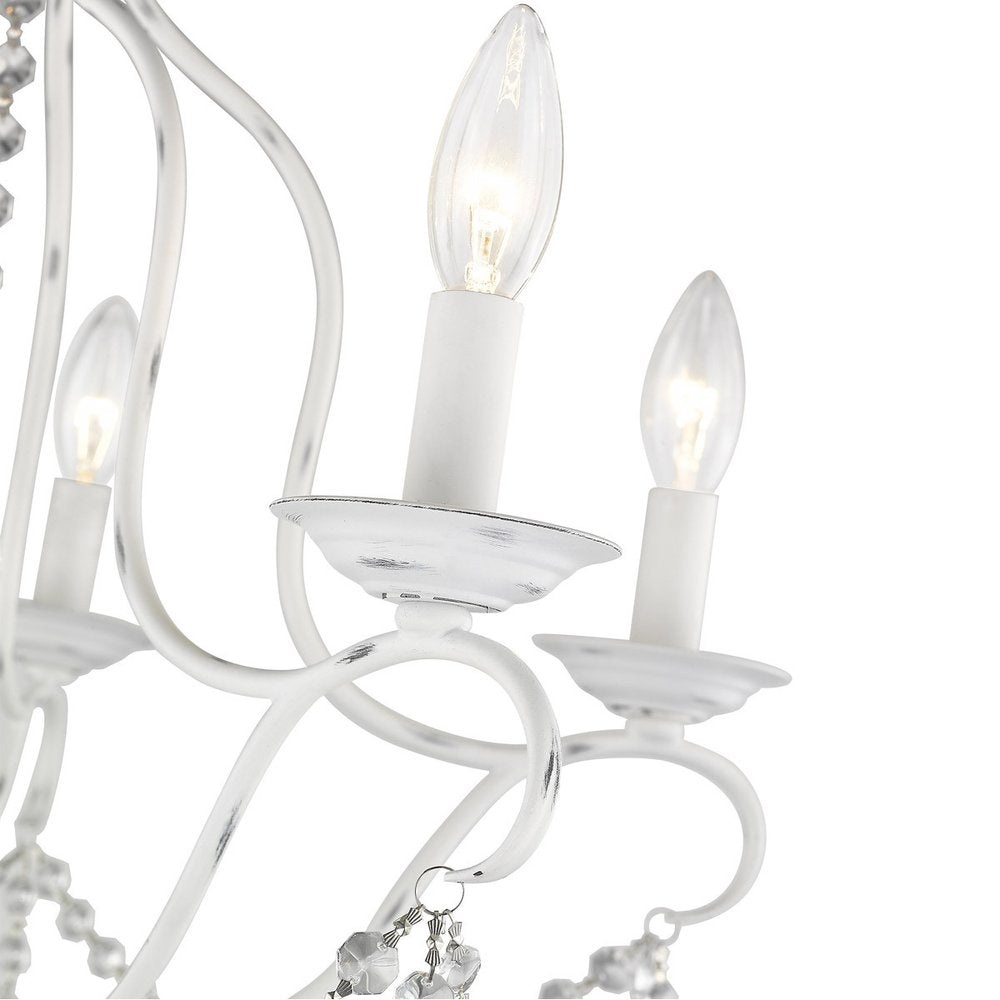 Antiqued White Five Light Metal Dimmable Chandelier With Shades HomeRoots
