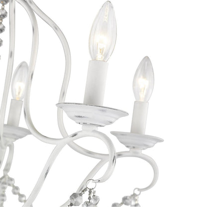 Antiqued White Five Light Metal Dimmable Chandelier With Shades HomeRoots