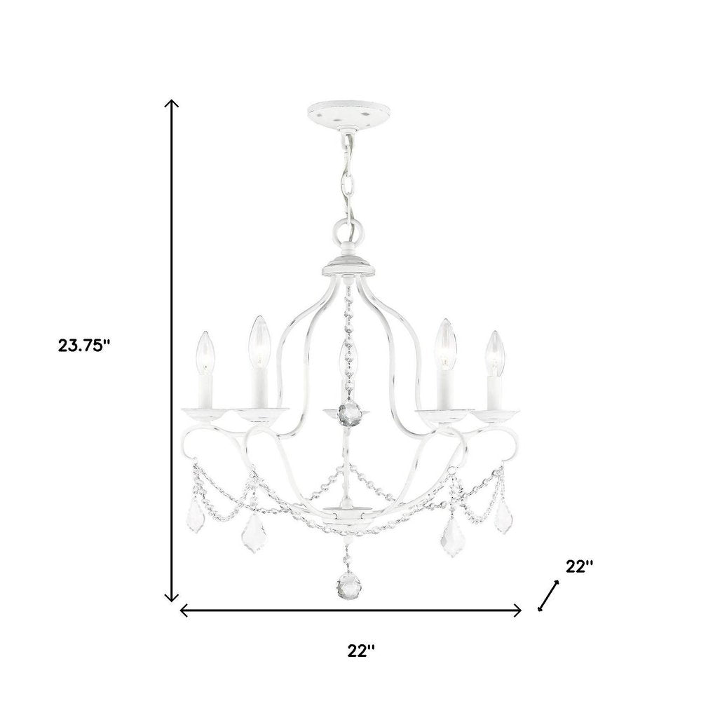 Antiqued White Five Light Metal Dimmable Chandelier With Shades HomeRoots