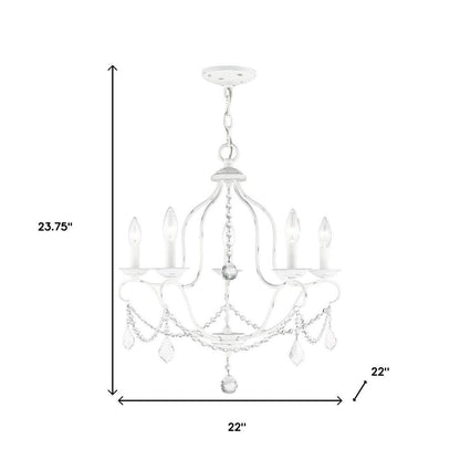 Antiqued White Five Light Metal Dimmable Chandelier With Shades HomeRoots