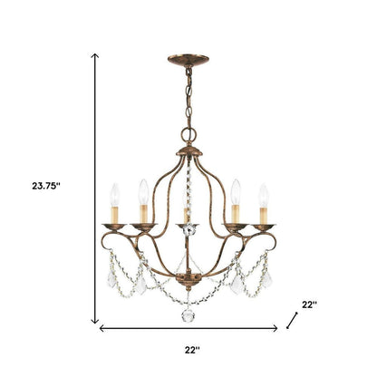 Bronze Five Light Metal Dimmable Chandelier With Shades HomeRoots