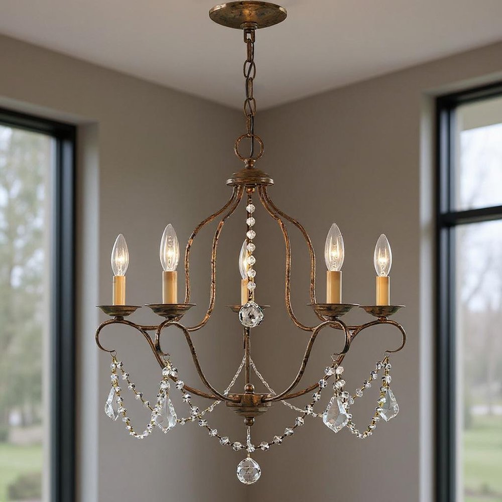 Bronze Five Light Metal Dimmable Chandelier With Shades HomeRoots