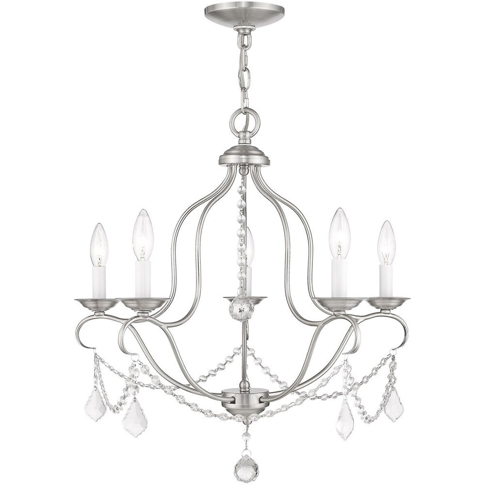 Nickel Five Light Metal Dimmable Chandelier With Shades HomeRoots