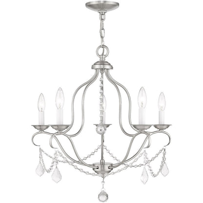 Nickel Five Light Metal Dimmable Chandelier With Shades HomeRoots