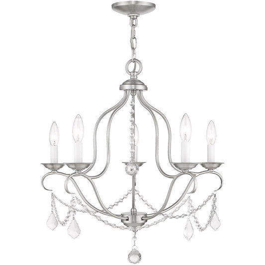 Nickel Five Light Metal Dimmable Chandelier With Shades HomeRoots