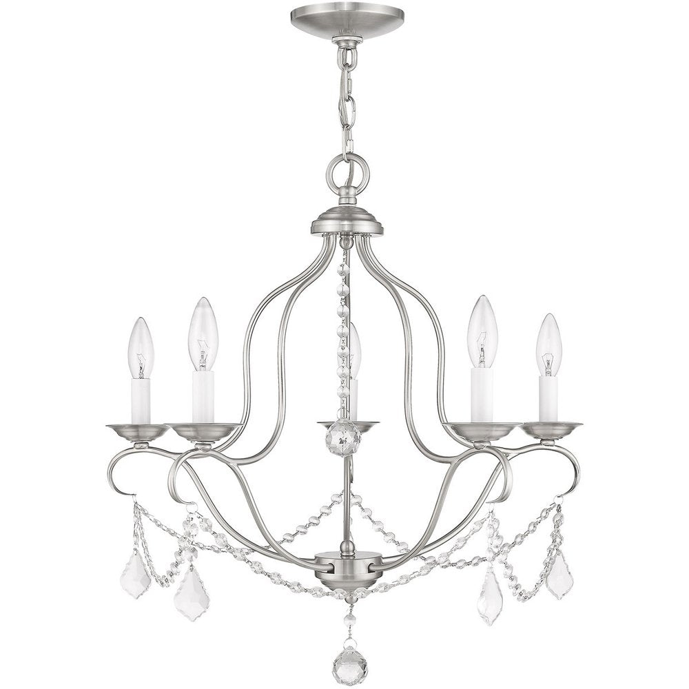 Nickel Five Light Metal Dimmable Chandelier With Shades HomeRoots