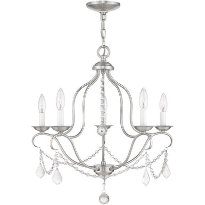 Nickel Five Light Metal Dimmable Chandelier With Shades HomeRoots
