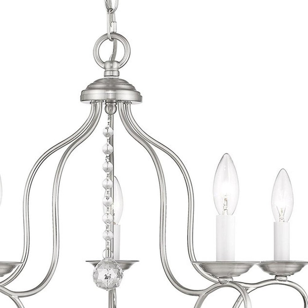 Nickel Five Light Metal Dimmable Chandelier With Shades HomeRoots