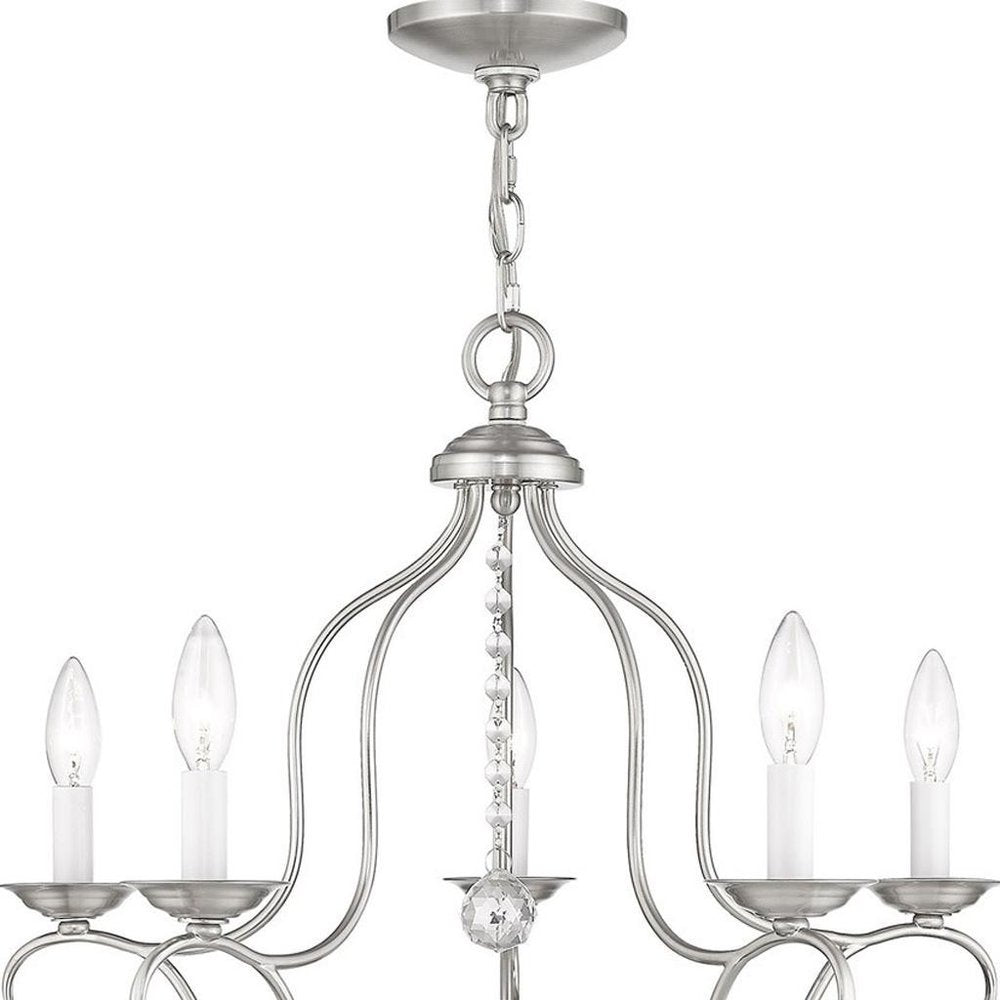 Nickel Five Light Metal Dimmable Chandelier With Shades HomeRoots