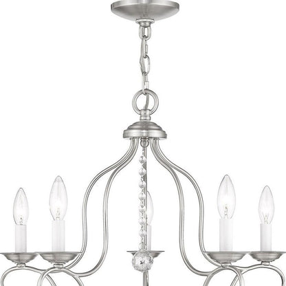 Nickel Five Light Metal Dimmable Chandelier With Shades HomeRoots