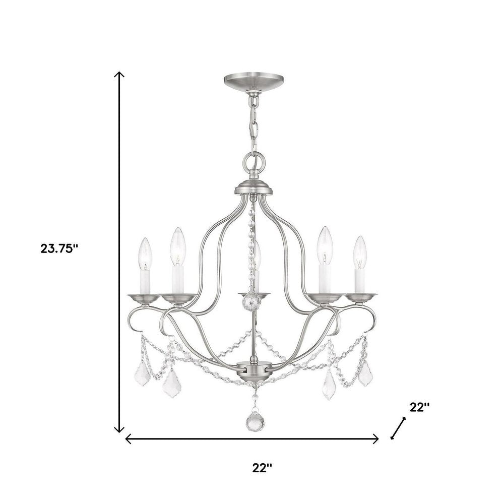 Nickel Five Light Metal Dimmable Chandelier With Shades HomeRoots