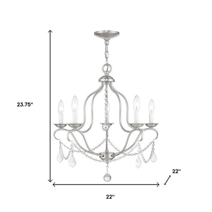 Nickel Five Light Metal Dimmable Chandelier With Shades HomeRoots