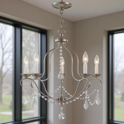Nickel Five Light Metal Dimmable Chandelier With Shades HomeRoots