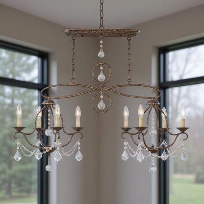 Bronze Eight Light Metal Dimmable Chandelier With Shades