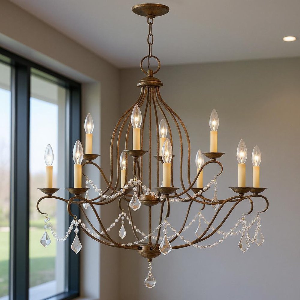 Bronze Twelve Light Metal Dimmable Chandelier With Shades HomeRoots
