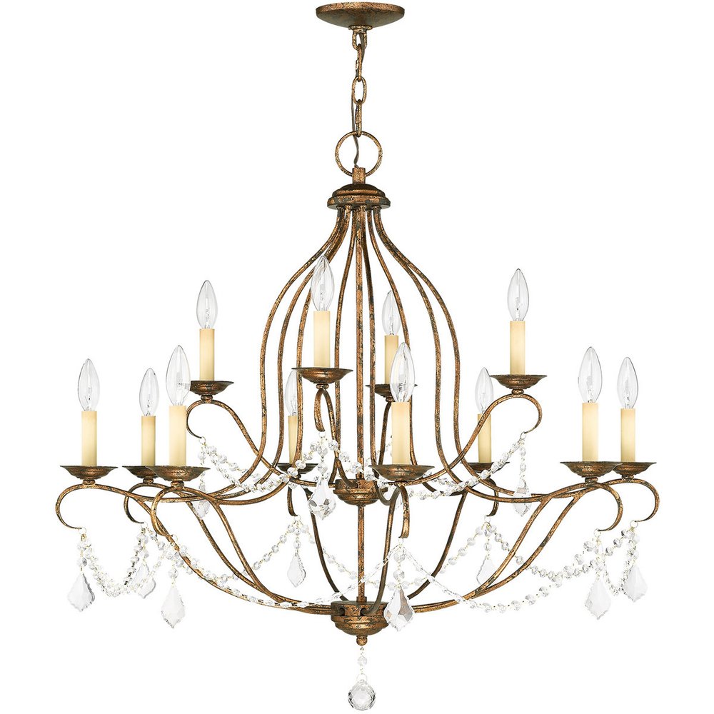 Bronze Twelve Light Metal Dimmable Chandelier With Shades HomeRoots