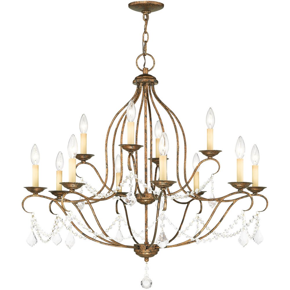 Bronze Twelve Light Metal Dimmable Chandelier With Shades HomeRoots