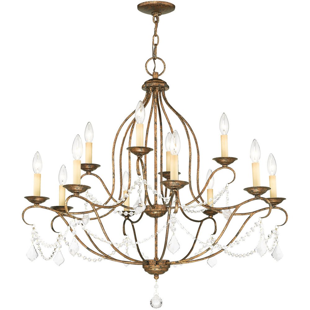 Bronze Twelve Light Metal Dimmable Chandelier With Shades HomeRoots