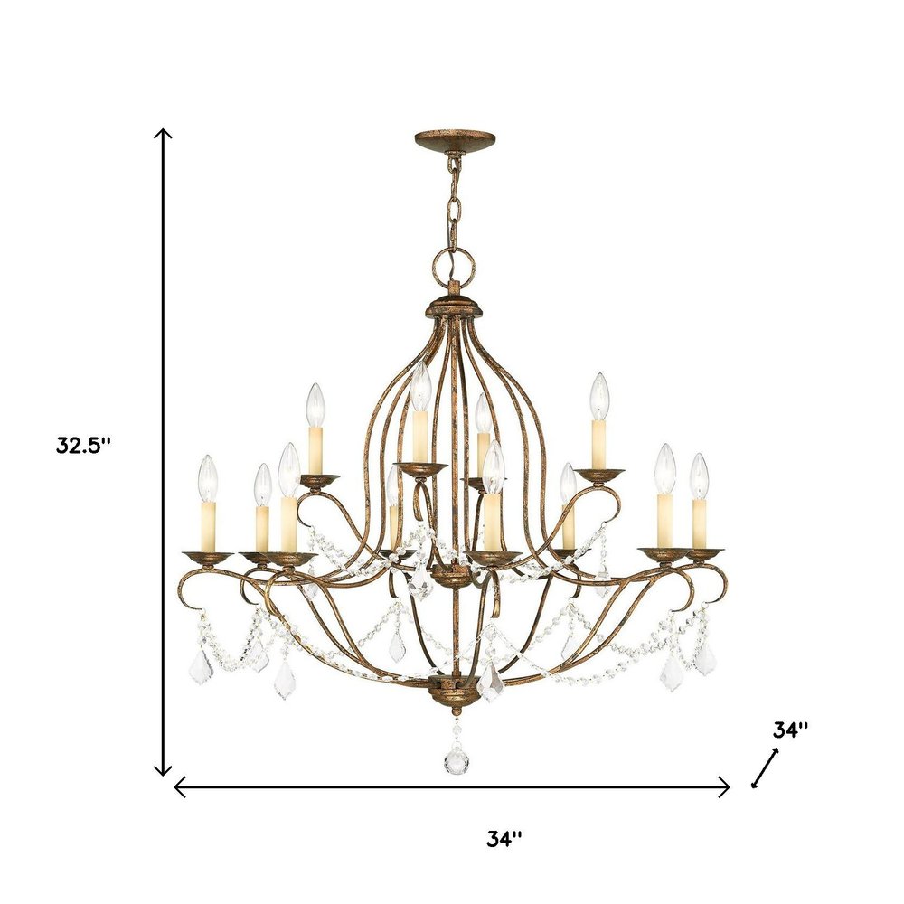 Bronze Twelve Light Metal Dimmable Chandelier With Shades HomeRoots