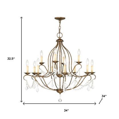 Bronze Twelve Light Metal Dimmable Chandelier With Shades HomeRoots
