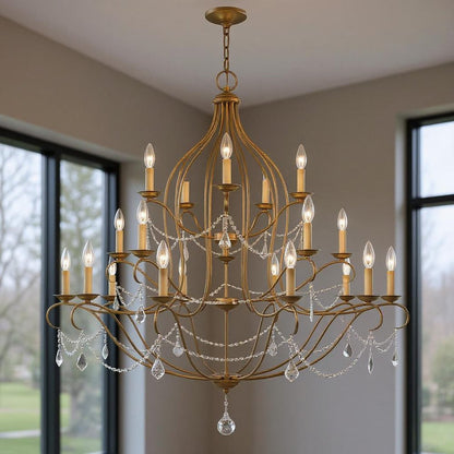 Antiqued Gold Twelve Light Metal Dimmable Chandelier With Shades HomeRoots
