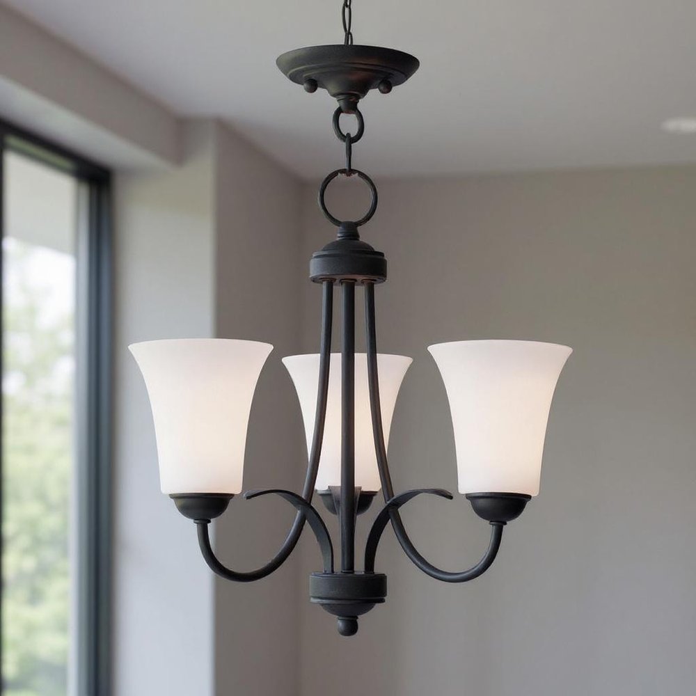 Black Three Light Metal Dimmable Chandelier With Shades HomeRoots
