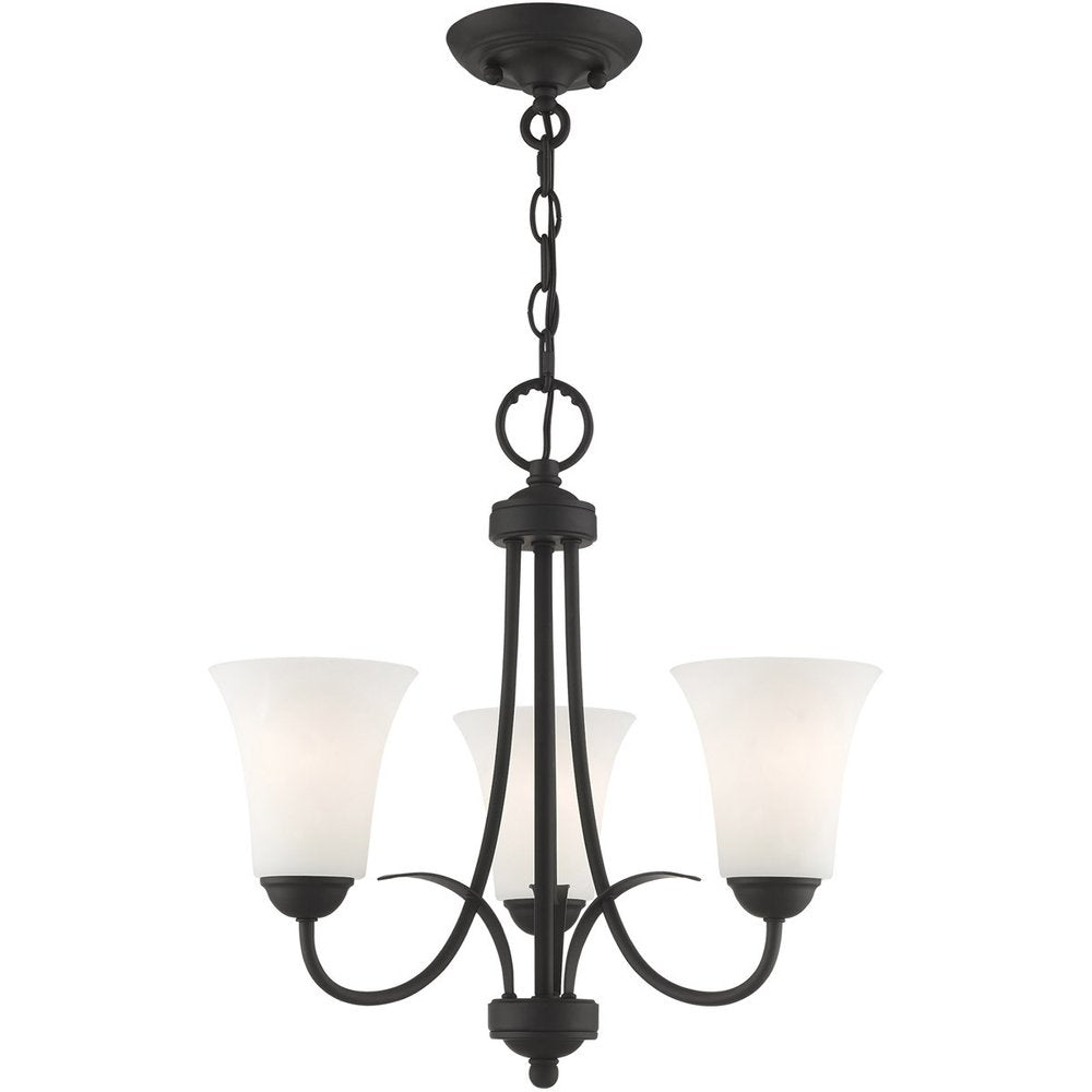 Black Three Light Metal Dimmable Chandelier With Shades HomeRoots