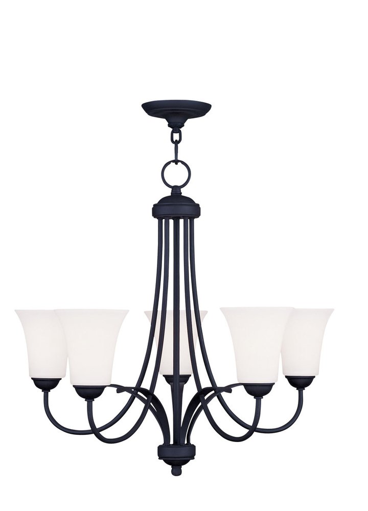 Black Five Light Metal Dimmable Chandelier With Shades HomeRoots