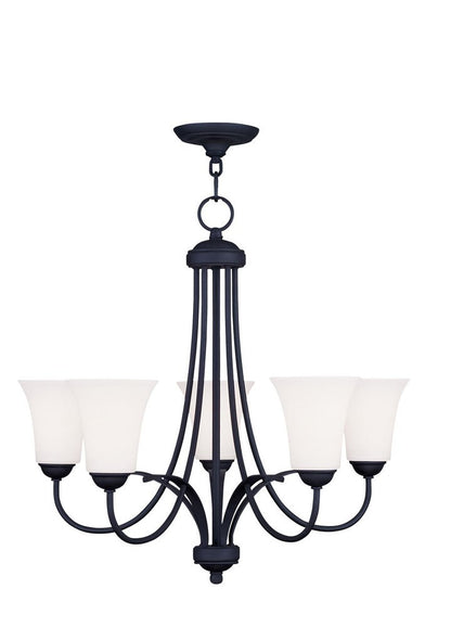 Black Five Light Metal Dimmable Chandelier With Shades HomeRoots