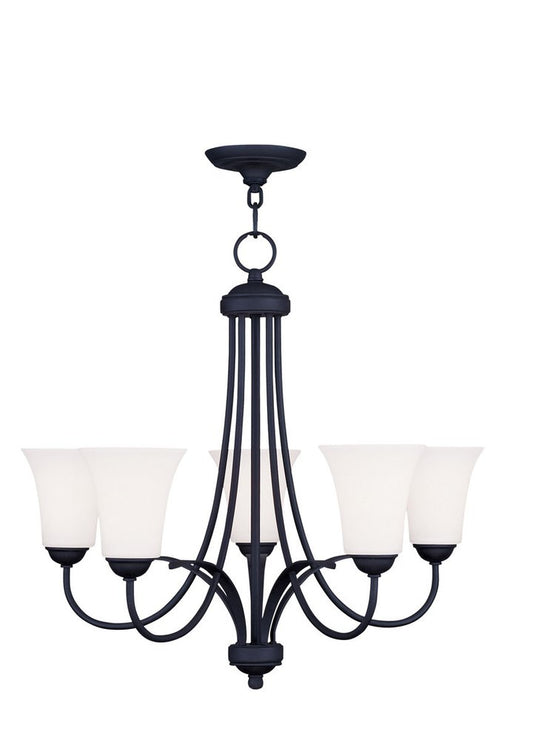 Black Five Light Metal Dimmable Chandelier With Shades HomeRoots