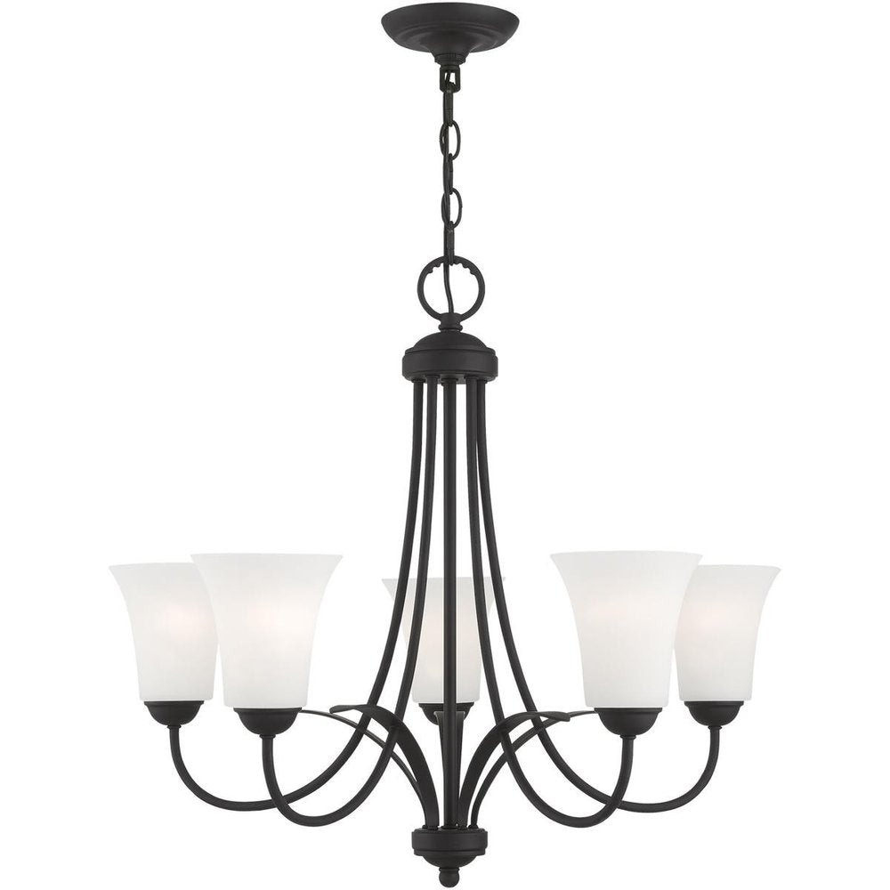 Black Five Light Metal Dimmable Chandelier With Shades HomeRoots