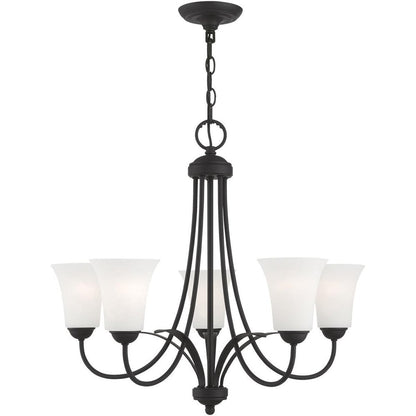 Black Five Light Metal Dimmable Chandelier With Shades HomeRoots