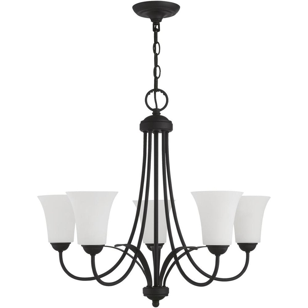 Black Five Light Metal Dimmable Chandelier With Shades HomeRoots