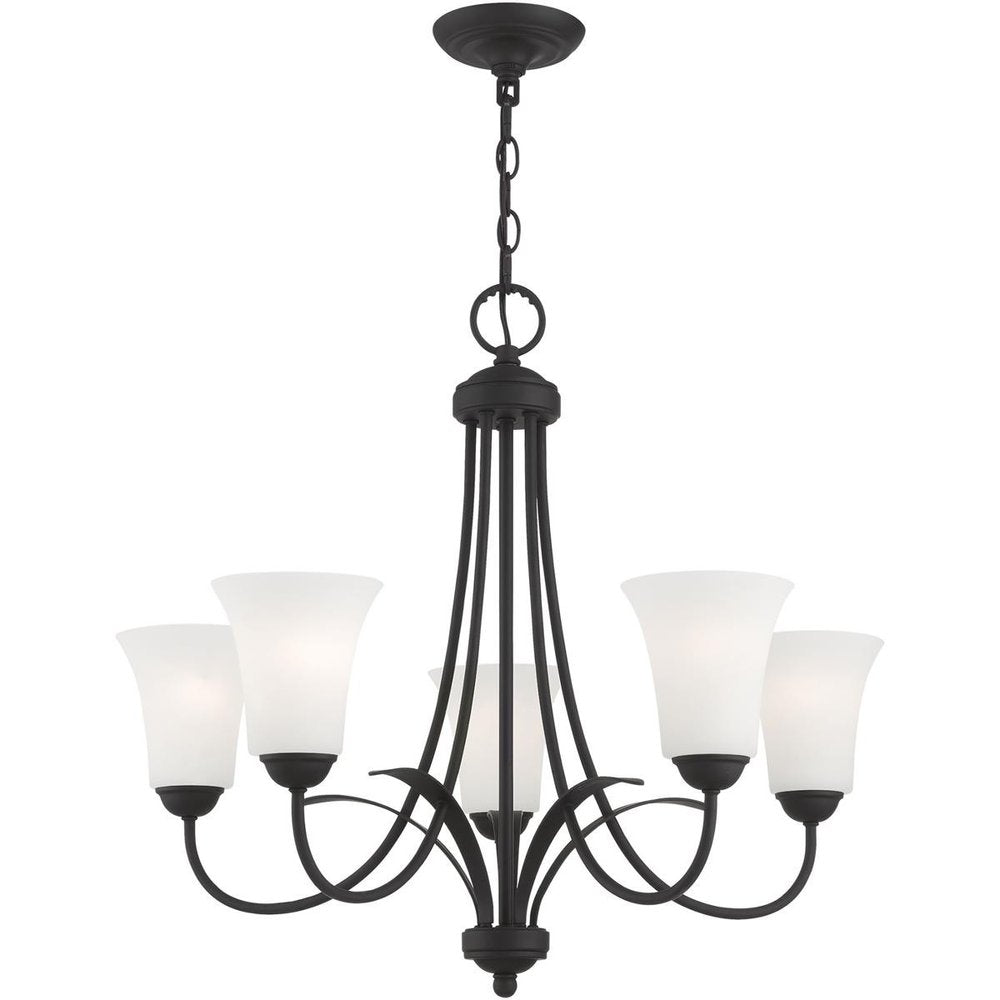 Black Five Light Metal Dimmable Chandelier With Shades HomeRoots