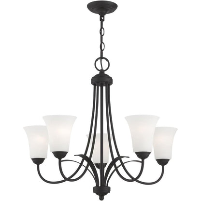 Black Five Light Metal Dimmable Chandelier With Shades HomeRoots