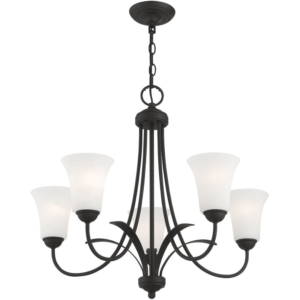 Black Five Light Metal Dimmable Chandelier With Shades HomeRoots