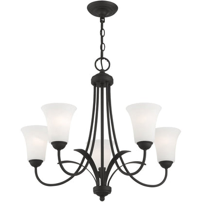 Black Five Light Metal Dimmable Chandelier With Shades HomeRoots