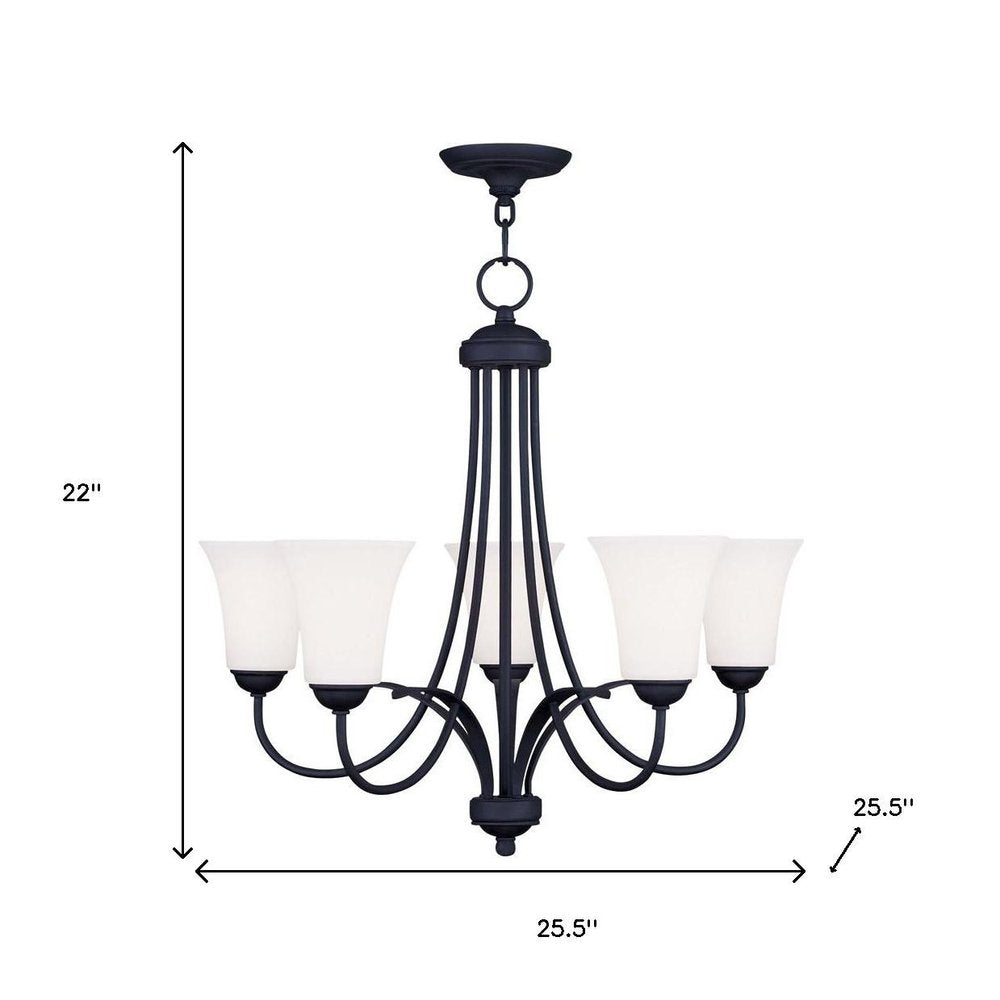 Black Five Light Metal Dimmable Chandelier With Shades HomeRoots