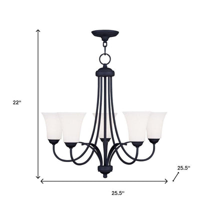 Black Five Light Metal Dimmable Chandelier With Shades HomeRoots